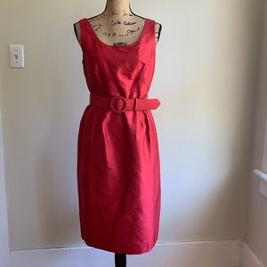 Talbots red silk belted dress 10
